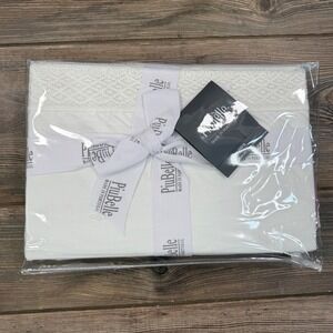 PiuBelle Queen Size 4 Piece Sheet Set White 100% Cotton‎ Lace Trim Portugal NEW